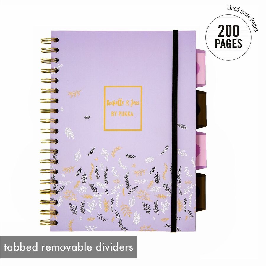 Pukka Pads Rochelle & Jess Notebook, 1.30" x 7.9" x 9.8", Gold Binding, Pink, Lilac, Black Cover, 3/Pack (PKP9447ROC)