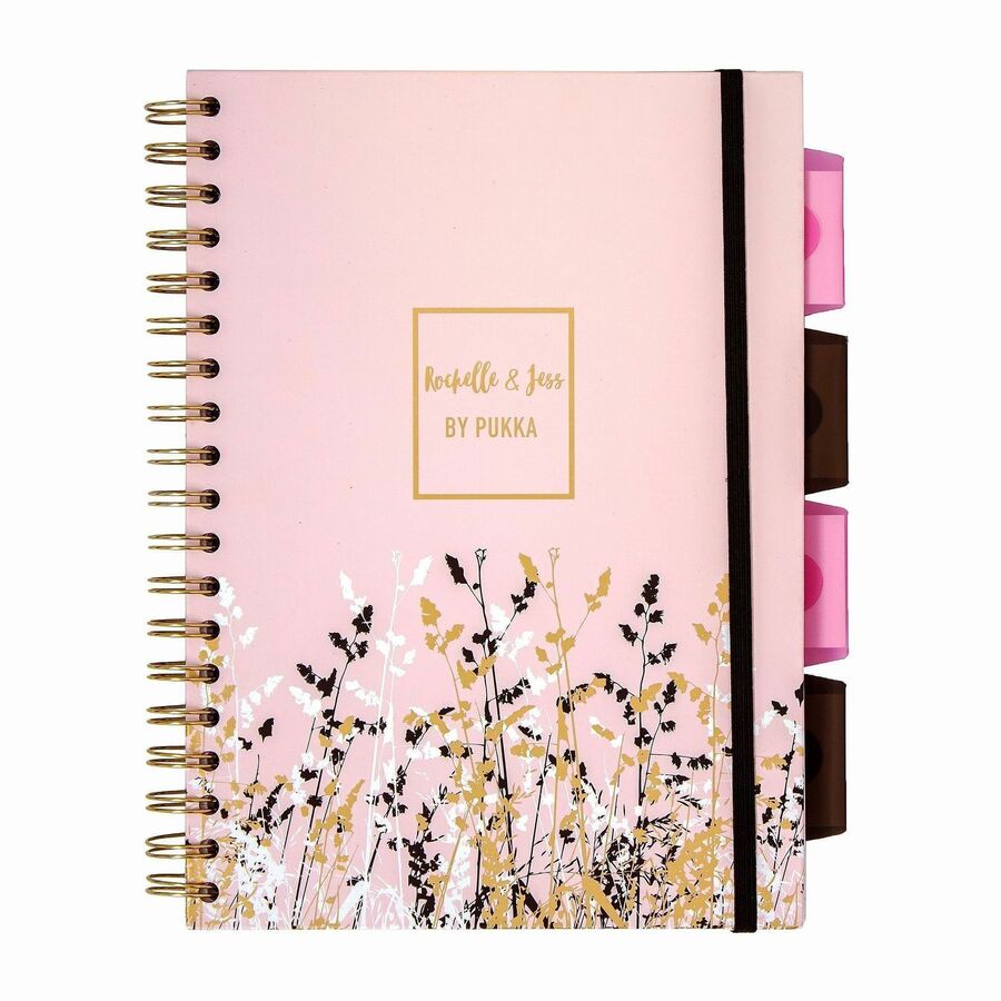 Pukka Pads Rochelle & Jess Notebook, 1.30" x 7.9" x 9.8", Gold Binding, Pink, Lilac, Black Cover, 3/Pack (PKP9447ROC)