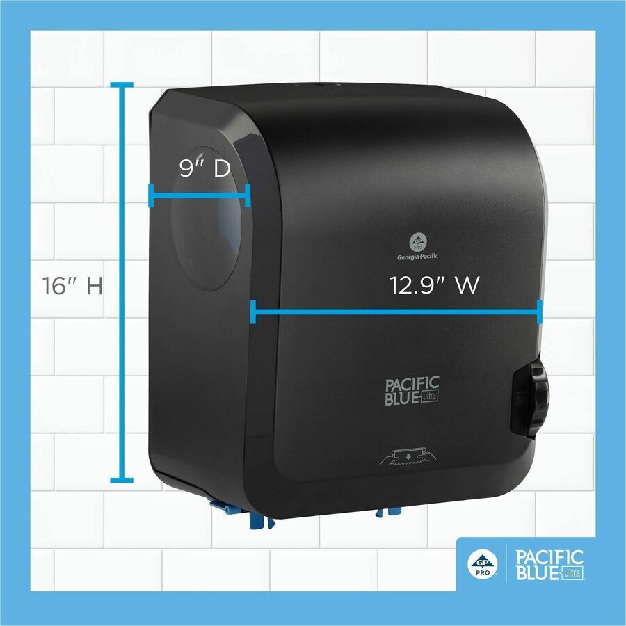 Pacific Blue Ultra High Cap Touchless Towel Dispenser, 1150 ft Roll Diameter, 16" x 12.9" x 8.9", Black (GPC59594)