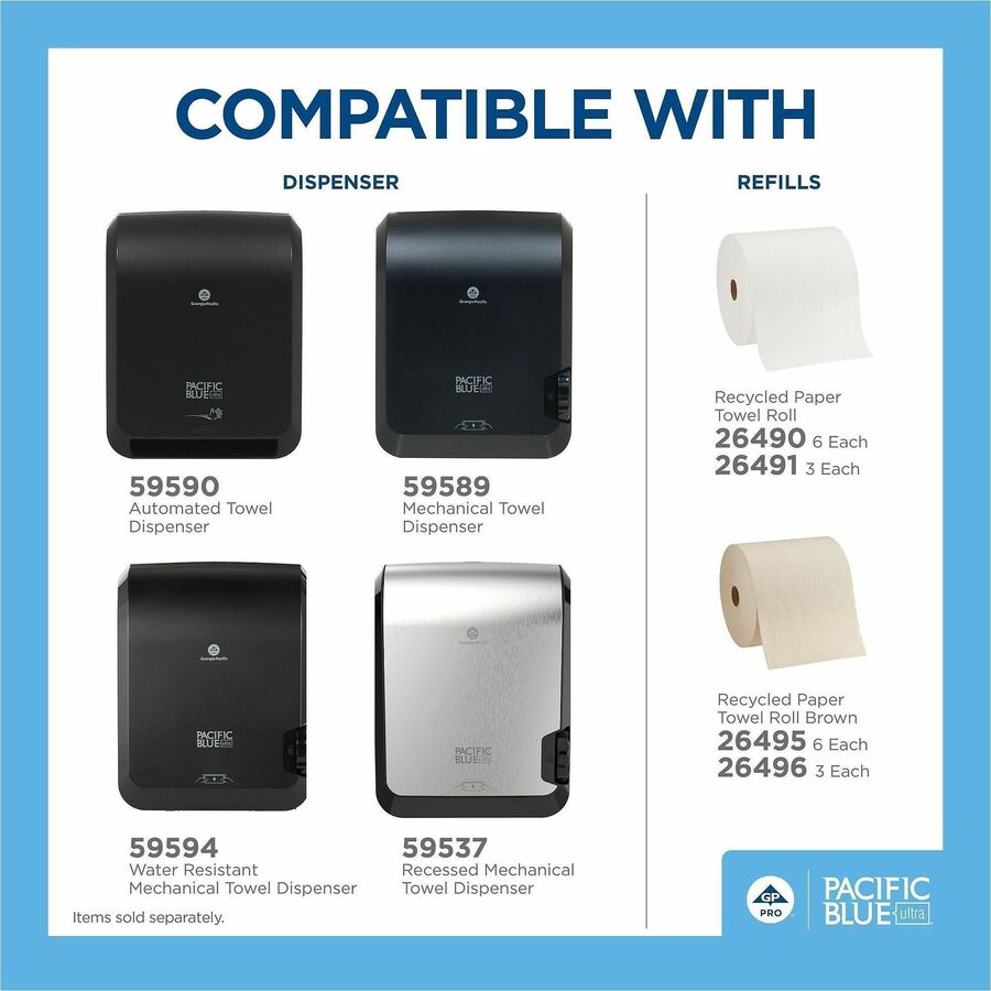 Pacific Blue Ultra High Cap Touchless Towel Dispenser, 1150 ft Roll Diameter, 16" x 12.9" x 8.9", Black (GPC59594)