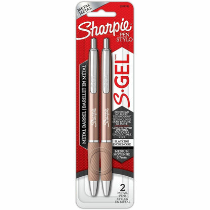 Sharpie S-Gel Pen, Black Ink, Rose Gold Metal Barrel, 0.7 mm Pen Point, Retractable, Gel-based, Writing, 2/Pack (SAN2194742)