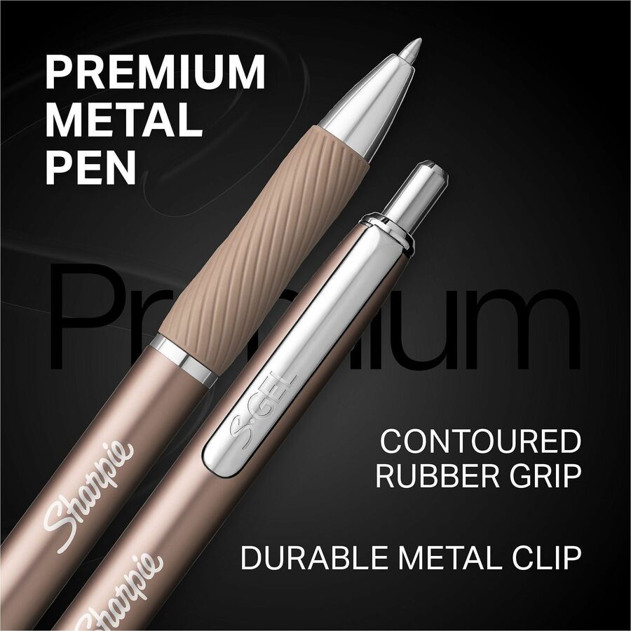 Sharpie S-Gel Pen, Black Ink, Rose Gold Metal Barrel, 0.7 mm Pen Point, Retractable, Gel-based, Writing, 2/Pack (SAN2194742)