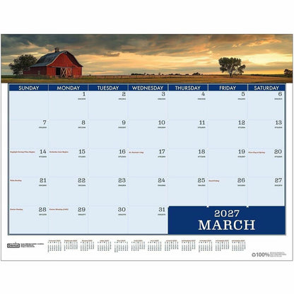 House of Doolittle Recycled Americana Monthly Desk Pad, 22" x 17", 2" x 2.50" Block, 12-Month, Jan 2027-Dec 2027, Multi (HOD141)