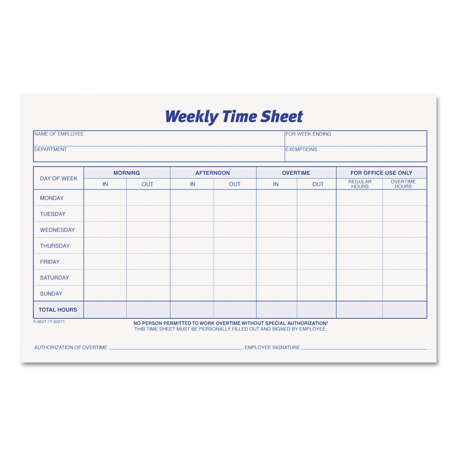 Weekly Number Form TOPS™ Weekly Time Sheets, One-Part (No Copies), 8.5 x 5.5, 50 Forms/Pa ...