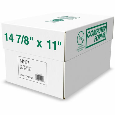 Domtar Continuous Forms, 11" x 14 7/8", 20 lb Basis Weight, 2700 Sheets, White, Green, 92 Brightness (DMR141107)