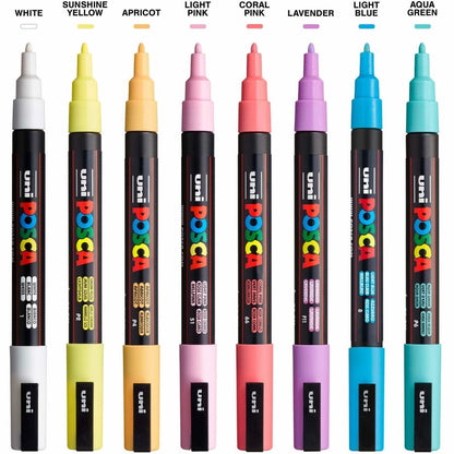 uniball-posca-paint-marker-0-9-mm-fine-bullet-1-3-mm-marker-point-white-yellow-apricot-pink-lavender-blue-green-ink-water-based-8-pack-ubcpc3m8csoft_10