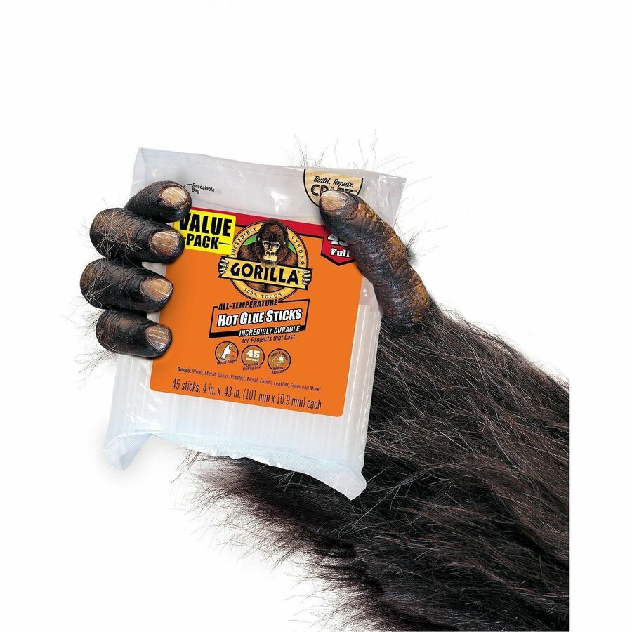 Gorilla Hot Glue Sticks, 0.43" dia x 4", Dries Clear, 45/Pack (GOR3034502)