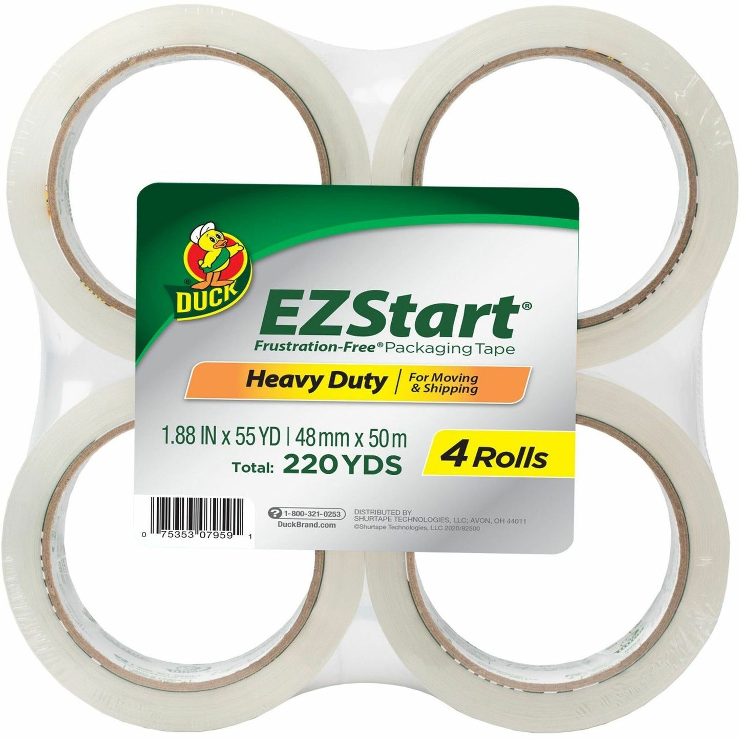 Duck Brand EZ Start Packaging Tape, 55 yd Length, 4/Pack (DUC285712PK)