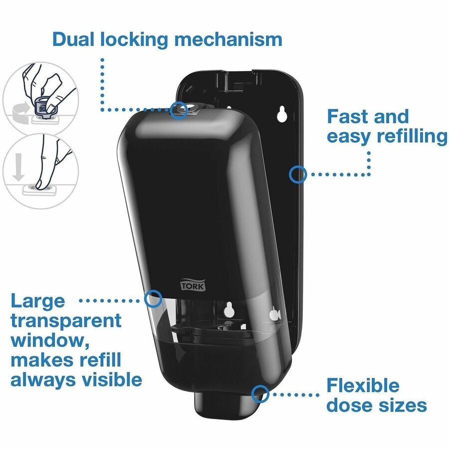 TORK S4 Soap and Sanitizer Dispenser, Black (TRK581508)