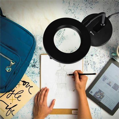 OttLite Vibe Rechargeable LED Ring Desk Lamp, 16.5", Black, LED Bulb, for Desk, Crafting, Reading, Photography (OTTCS309G5W)