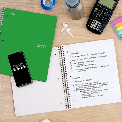 Five Star Subject Spiral Notebook, 1 Subject, 100 Sheets, Wire Bound, Ruled Margin, 8 1/2" x 11", 3/Pack (MEA820189)