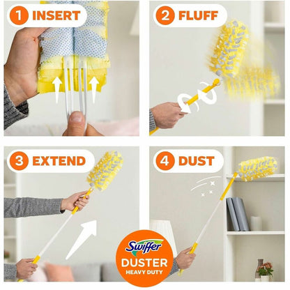 Swiffer Unscented Duster Kit, Fiber Bristle, 36" Handle Length, Yellow, 4/Carton (PGC89114)