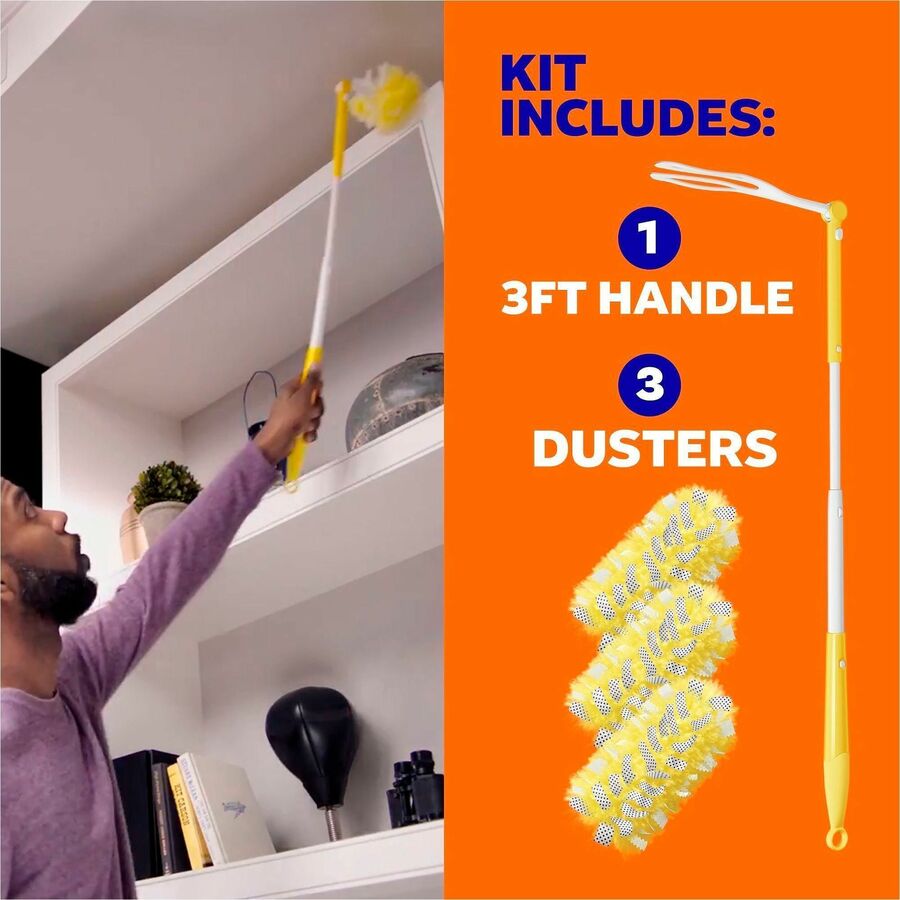 Swiffer Unscented Duster Kit, Fiber Bristle, 36" Handle Length, Yellow, 4/Carton (PGC89114)