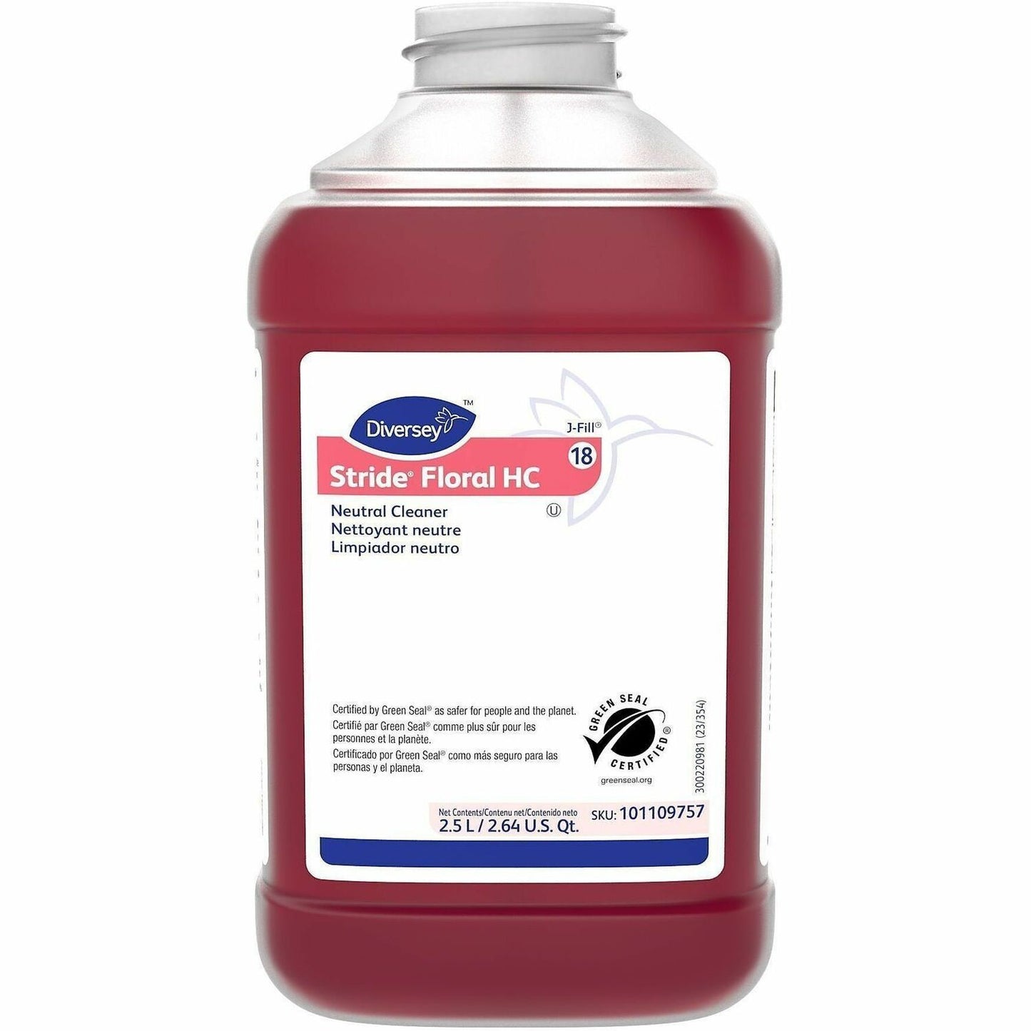 Diversey Stride Neutral Concentrated Floor Cleaner, 84.5 fl oz, 7.5 pH, Floral Scent, 2/Carton (DVO101109757)