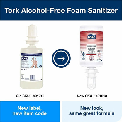 TORK Hand Sanitizer Foam Refill, Fragrance-free Scent, 1.06 quart, Pump Bottle Dispenser, 6/Carton (TRK401813)