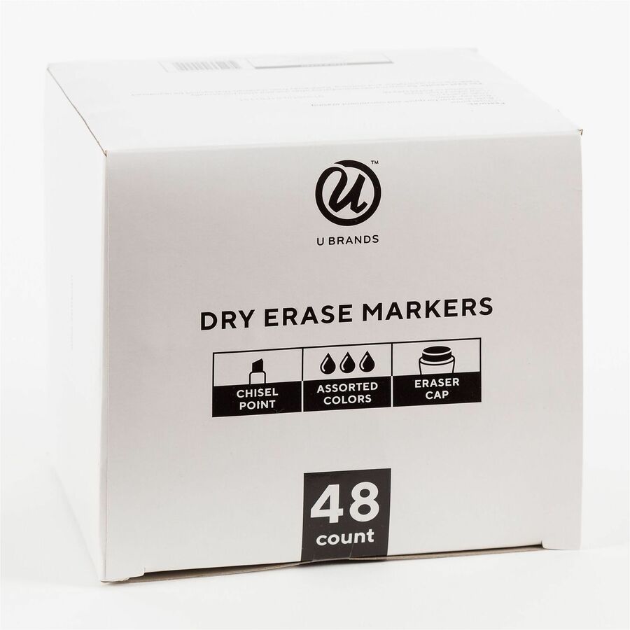 U Brands Dry Erase Marker, Assorted Ink, Dry, White Barrel, 48/Pack (UBR2924U0104)