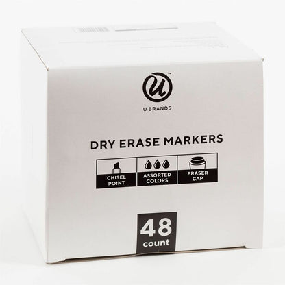 U Brands Dry Erase Marker, Assorted Ink, Dry, White Barrel, 48/Pack (UBR2924U0104)