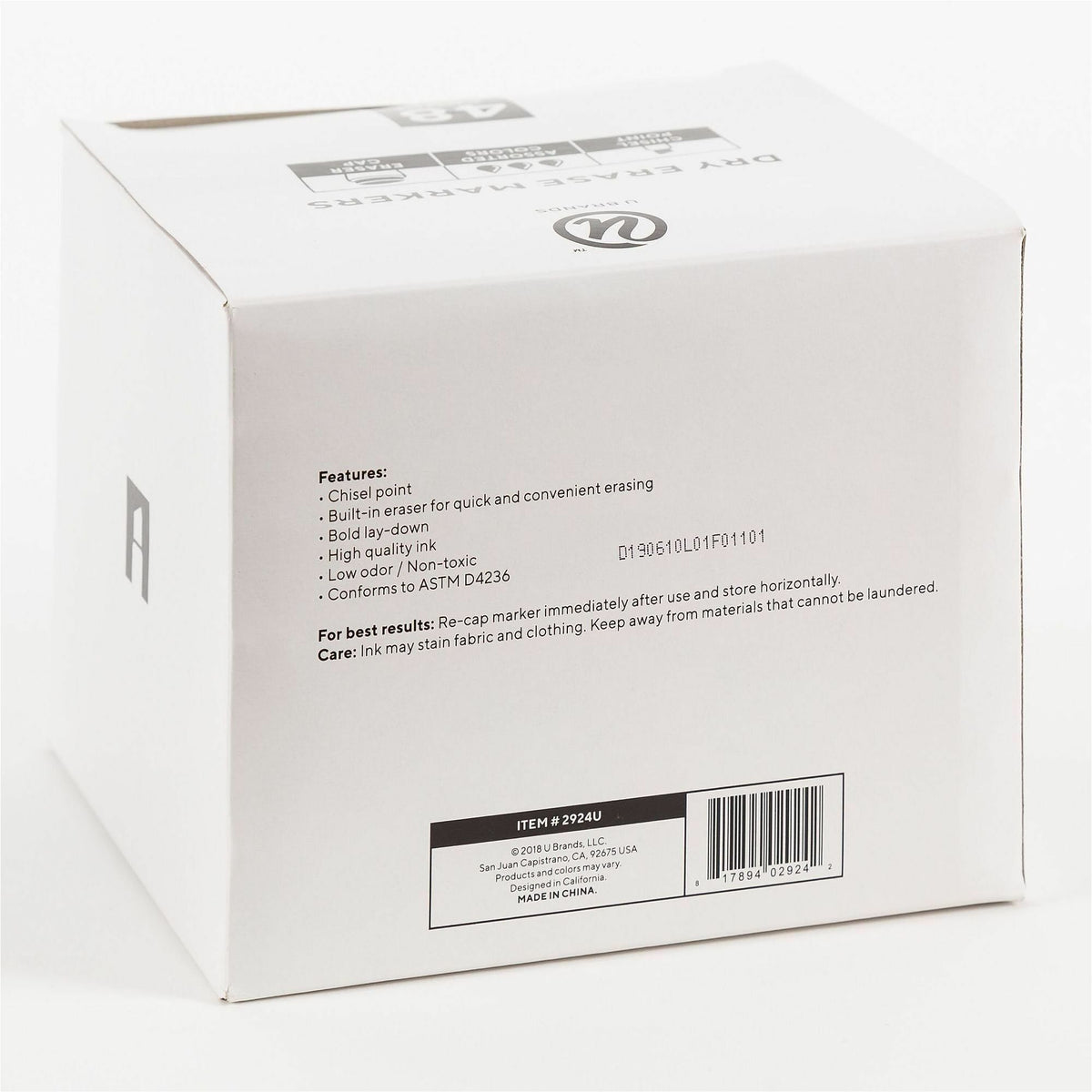 U Brands Dry Erase Marker, Assorted Ink, Dry, White Barrel, 48/Pack (UBR2924U0104)