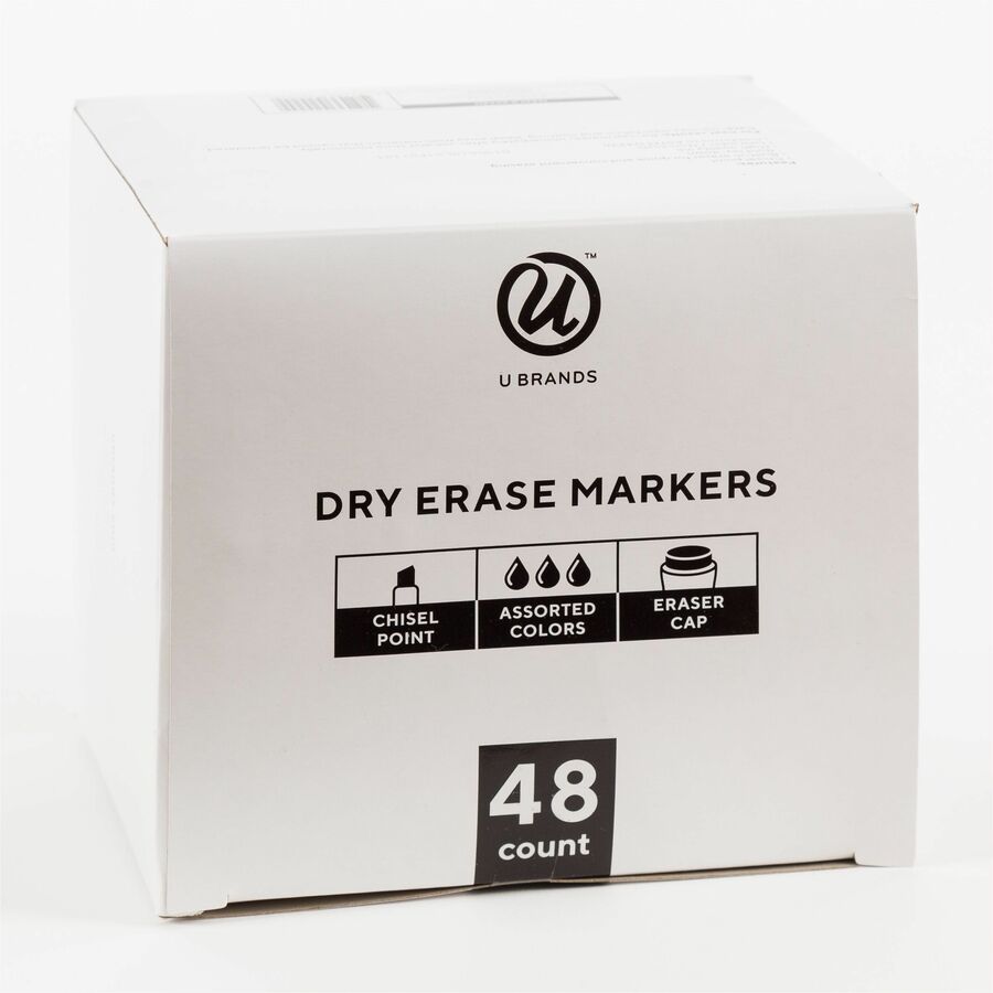 U Brands Dry Erase Marker, Assorted Ink, Dry, White Barrel, 48/Pack (UBR2924U0104)