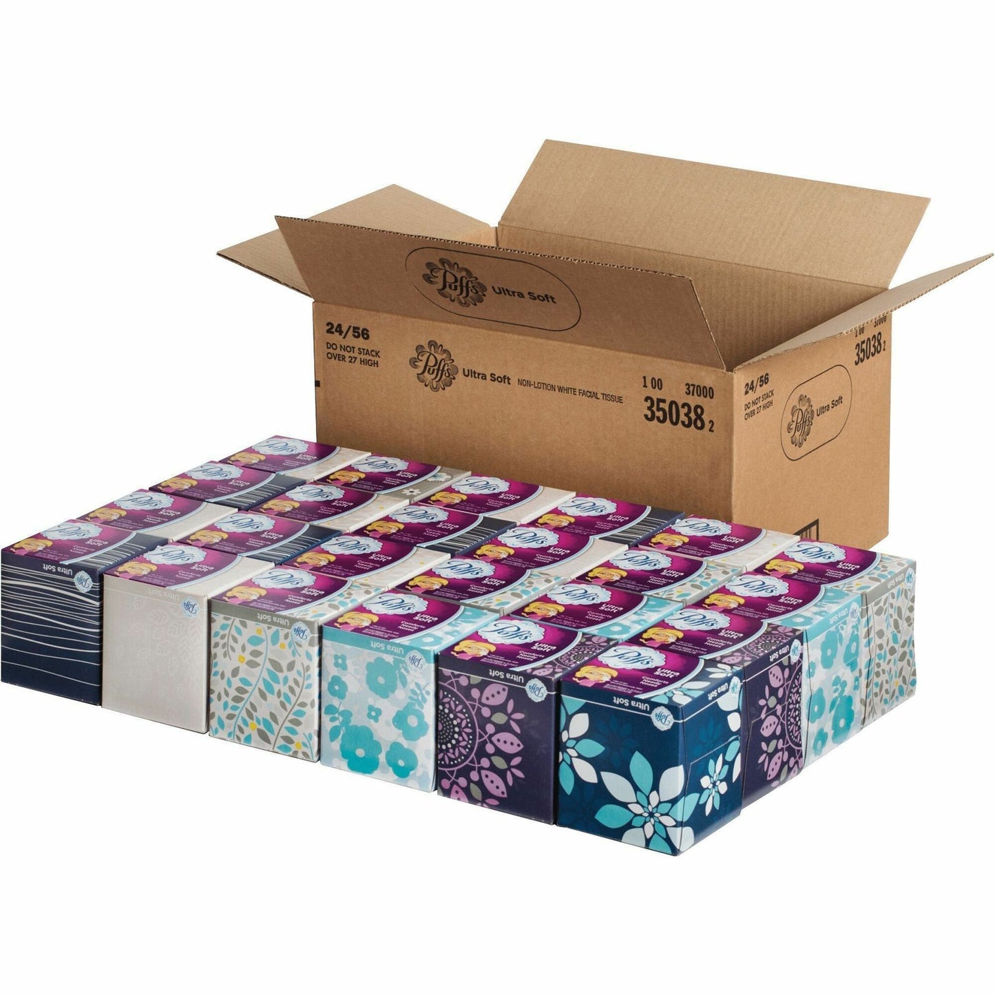 Puffs Ultra Soft Facial Tissue, 2 Ply, 8.20" x 8.40", White, 56/Box, 24/Carton (PGC35038CT)