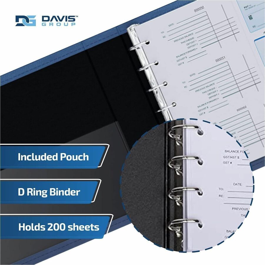 Davis Group Premium 3-Up Business Checkbook Binder, Navy Blue, 200 Sheet Capacity, 7 Ring, Pocket: Internal, Vinyl, Pocket (DGC3UPAM72)