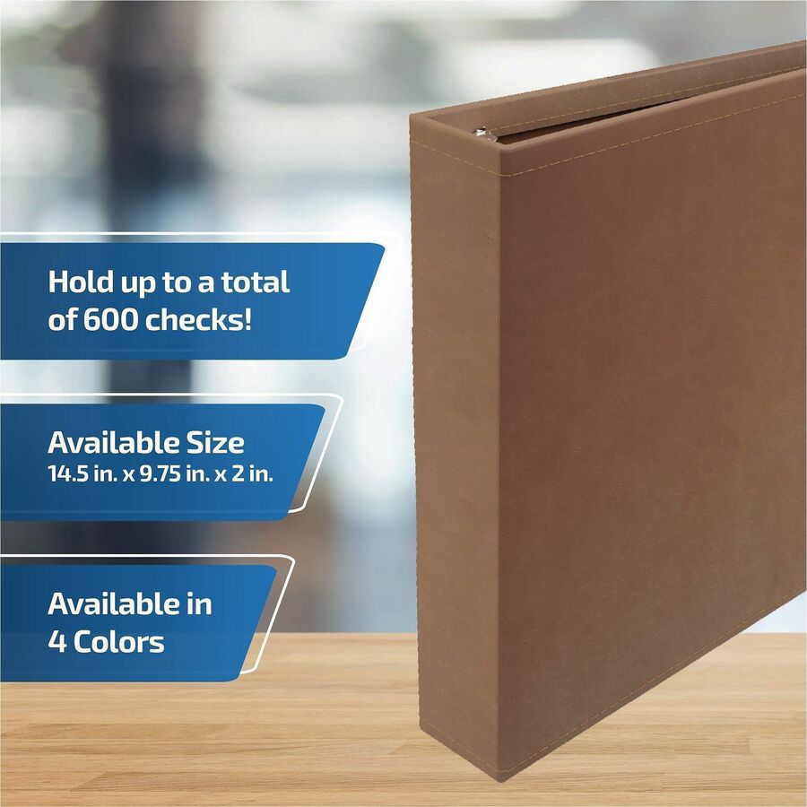 Davis Group Premium 3-Up Business Checkbook Binder, 200 Sheet Capacity, 7 Ring, Pocket: Internal, Vinyl, Tan, Pocket (DGC3UPAM09)