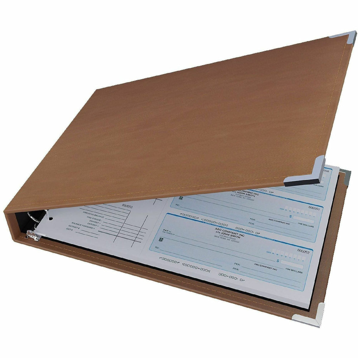Davis Group Premium 3-Up Business Checkbook Binder, 200 Sheet Capacity, 7 Ring, Pocket: Internal, Vinyl, Tan, Pocket (DGC3UPAM09)