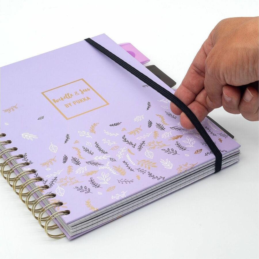 Pukka Pads Rochelle & Jess Notebook, 7 1/2" x 10", Black, Lilac, Gold Cover, 5 Subject(s), 100 Sheets, Ruled Margin, 3/Pack (PKP9917ROC)