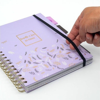 Pukka Pads Rochelle & Jess Notebook, 7 1/2" x 10", Black, Lilac, Gold Cover, 5 Subject(s), 100 Sheets, Ruled Margin, 3/Pack (PKP9917ROC)