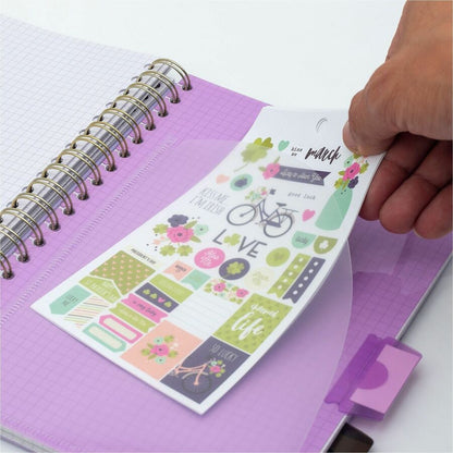 Pukka Pads Rochelle & Jess Notebook, 7 1/2" x 10", Black, Lilac, Gold Cover, 5 Subject(s), 100 Sheets, Ruled Margin, 3/Pack (PKP9917ROC)
