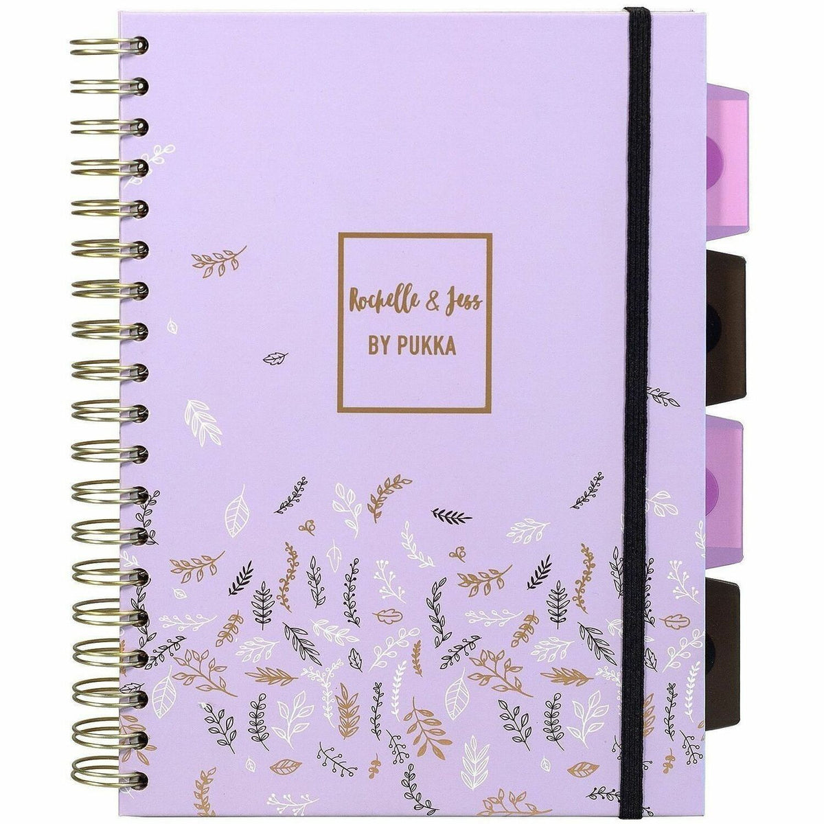 Pukka Pads Rochelle & Jess Notebook, 7 1/2" x 10", Black, Lilac, Gold Cover, 5 Subject(s), 100 Sheets, Ruled Margin, 3/Pack (PKP9917ROC)
