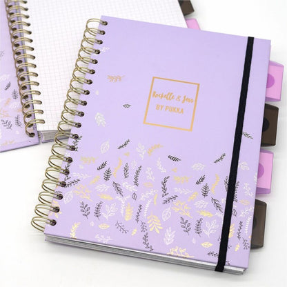 Pukka Pads Rochelle & Jess Notebook, 7 1/2" x 10", Black, Lilac, Gold Cover, 5 Subject(s), 100 Sheets, Ruled Margin, 3/Pack (PKP9917ROC)