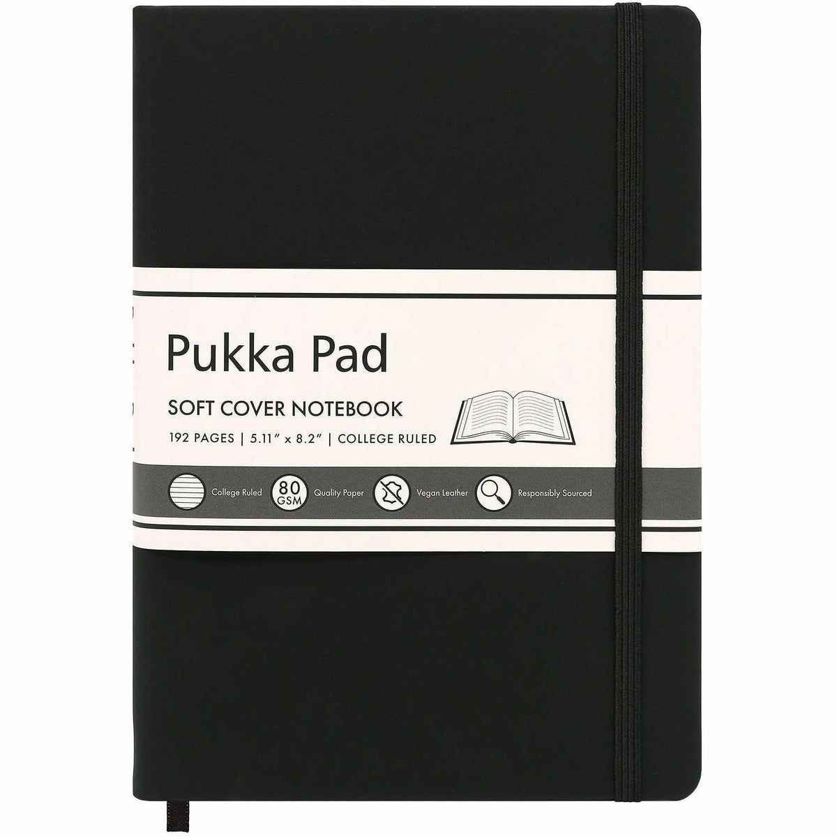 Pukka Pads Signature Notebook, 5 7/64" x 8 1/5", Black Vegan Leather Cover, 1 Subject(s), 96 Sheets, 192 Pages (PKP9940SIG)