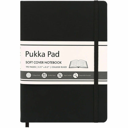 Pukka Pads Signature Notebook, 5 7/64" x 8 1/5", Black Vegan Leather Cover, 1 Subject(s), 96 Sheets, 192 Pages (PKP9940SIG)