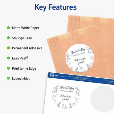 Avery Avery Multipurpose Label, 3" Diameter, Matte White, Round, 6/Sheet, 150 Total Label(s), 150/Pack (AVE05655)