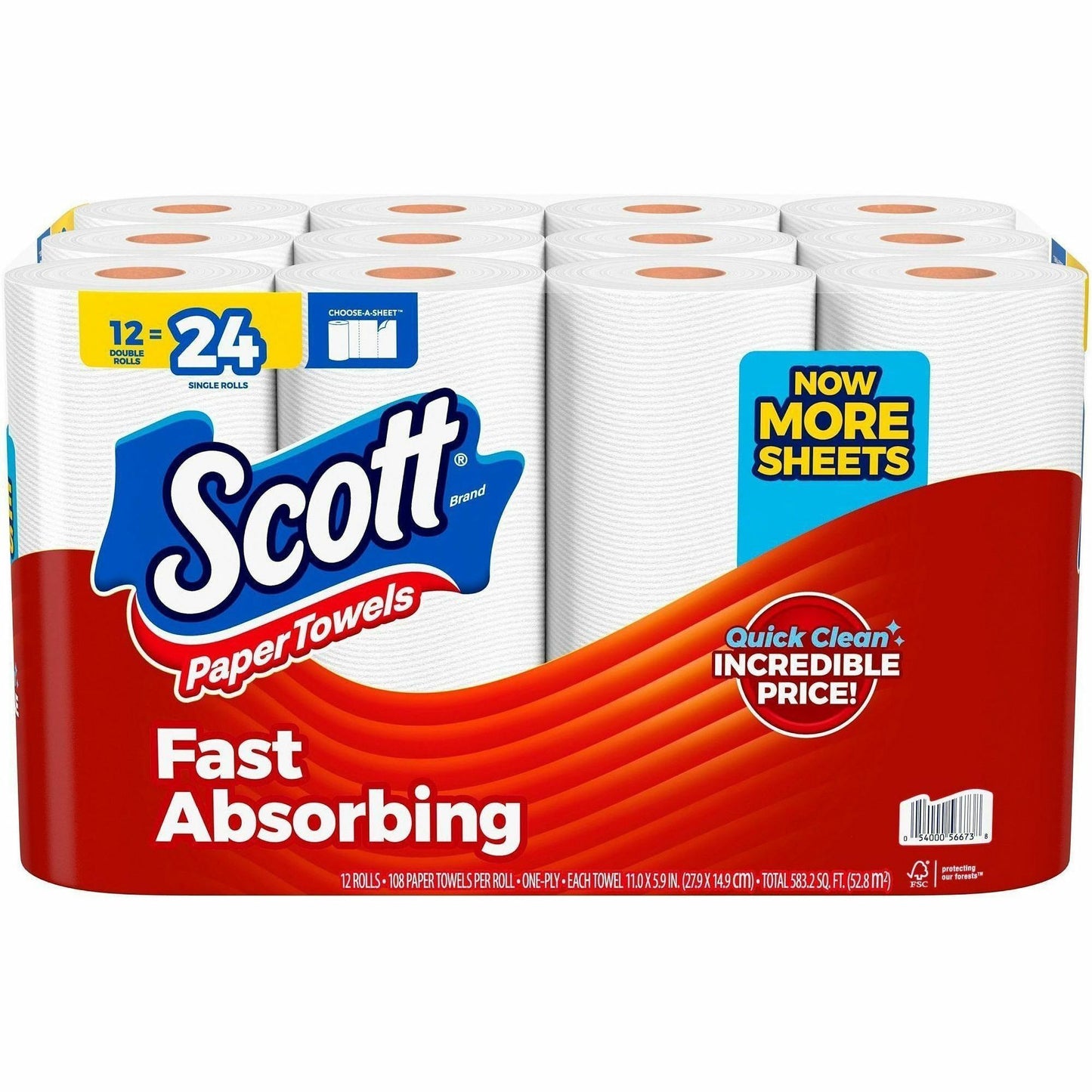 Scott Choose-A-Sheet Paper Towels, White, Fiber Paper, 12/Pack (KCC56672)