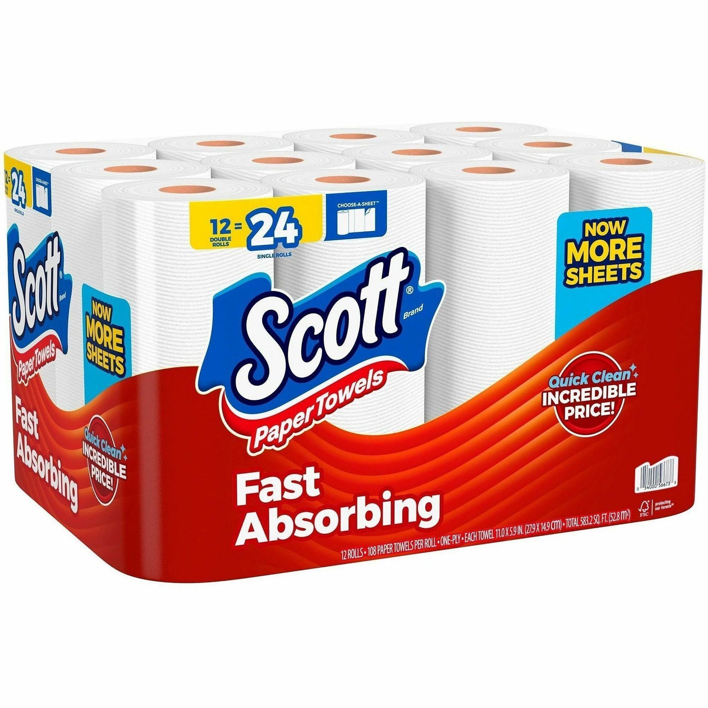 Scott Choose-A-Sheet Paper Towels, White, Fiber Paper, 12/Pack (KCC56672)