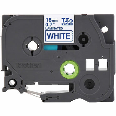 P-touch TZe Label Tape, x 45/64" x 26 1/4 ft Length, Blue on White, Thermal, Water Resistant, Laminated (BRTTZE243G)