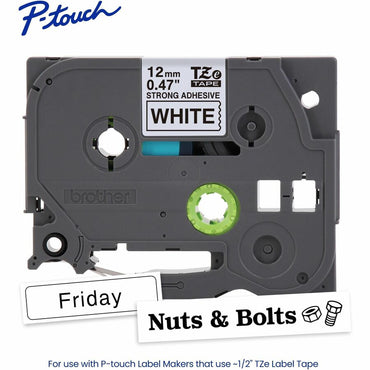 Brother P-touch Genuine TZeS231 BK on WHT Label Tape, Strong Adhesive Lam., 12mmX8m, 15/32", White, Laminated (BRTTZES231G)