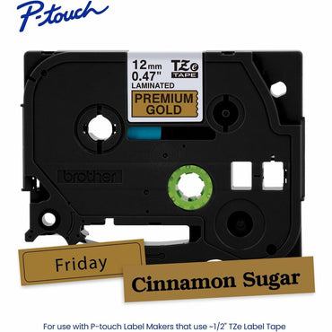 Brother P-touch Tze Label Tape, 15/32", Glitter Gold, Laminated, Water Resistant (BRTTZEPR831G)