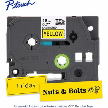 Brother P-touch Genuine TZe641 BK on YL Label Tape, Laminated, 18mmX8m, 45/64", Yellow, Water Resistant (BRTTZE641G)