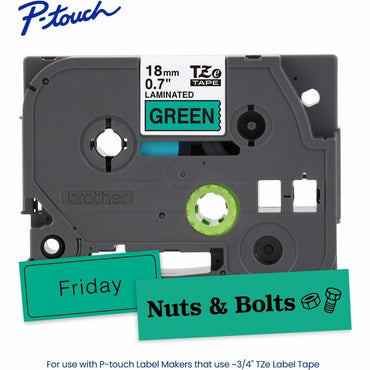 Brother Genuine P-touch TZe741 BK on GRN Label Tape, Laminated, 18mmX8m, 45/64", Green, Water Resistant (BRTTZE741G)