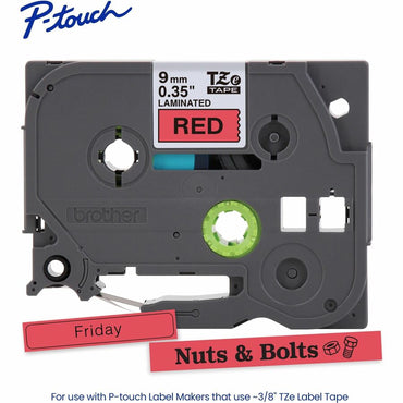 Brother Genuine P-touch TZe421 BK on RD Label Tape, Laminated, 9mmX8m, 23/64", Red, Water Resistant (BRTTZE421G)