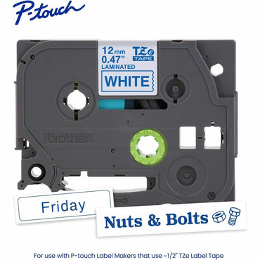 Brother P-touch Genuine TZe233 Blue on WHT Label Tape, Laminated, 12mmX8m, 15/32", White, Water Resistant (BRTTZE233G)