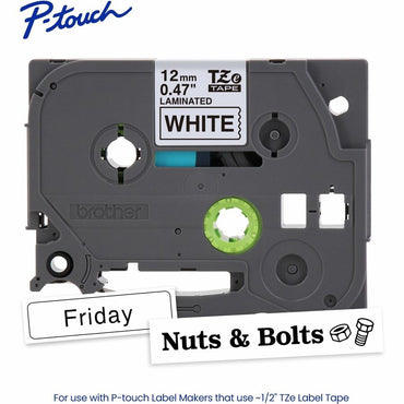 Brother P-touch Genuine TZe231 BK on WHT Label Tape, Laminated, 12mmX8m, 15/32", White, Water Resistant (BRTTZE231G)