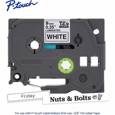 Brother P-touch Genuine TZe221 BK on WHT Label Tape, Laminated, 9mmX8m, 23/64", White, Water Resistant (BRTTZE221G)