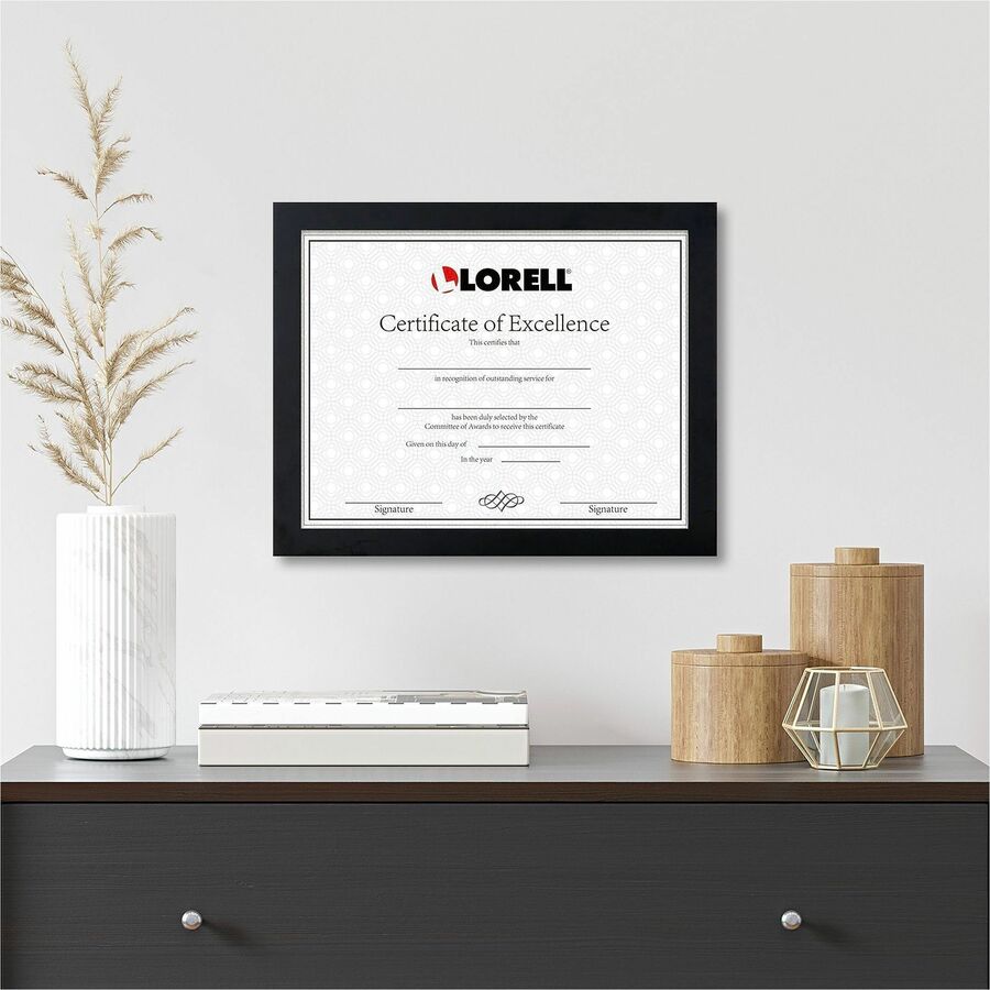 Lorell Certificate Frame, 8.50" x 11" Frame Size, Flat Edge, Black (LLR49418)