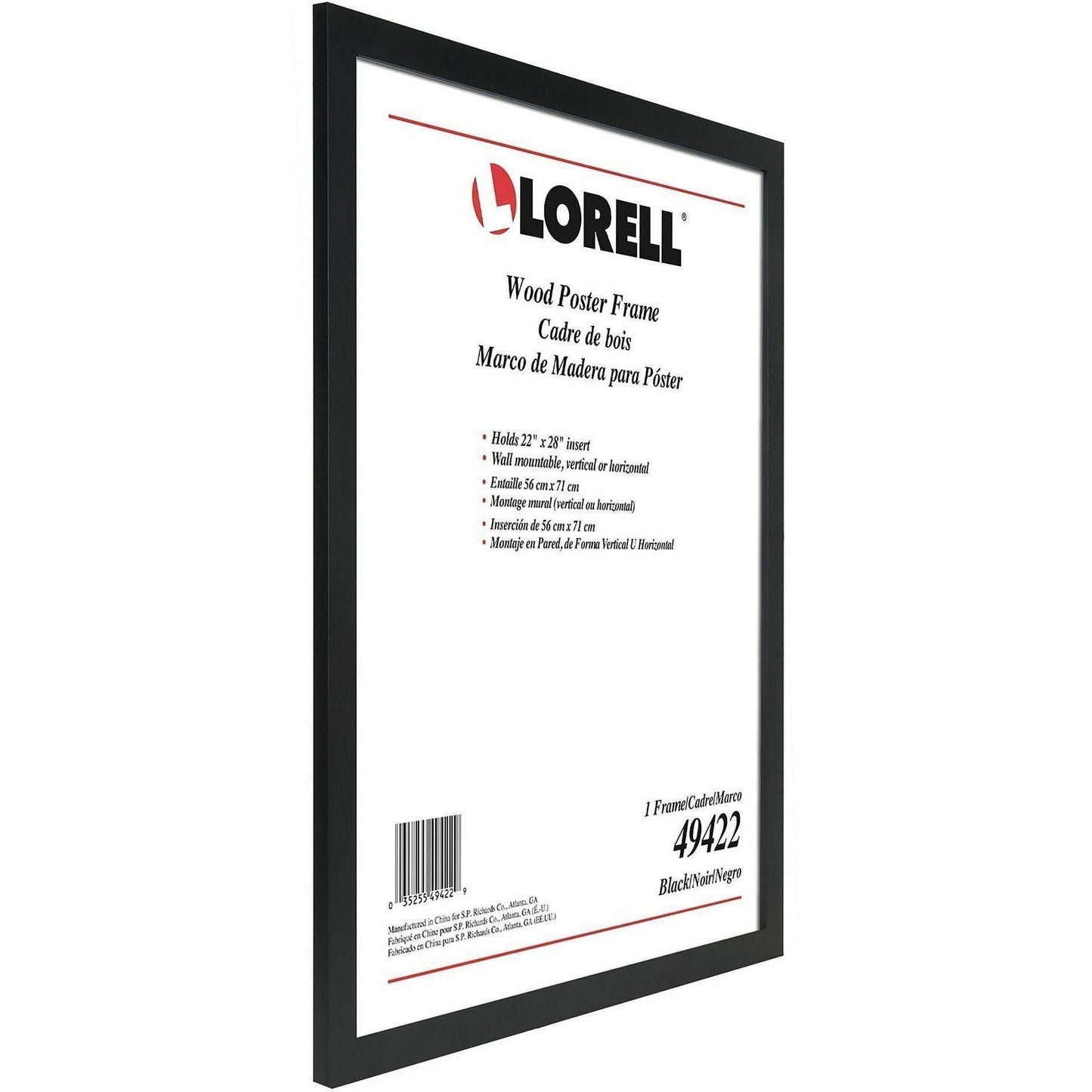 Lorell Solid Wood Poster Frame, 22" x 28", Black (LLR49422)
