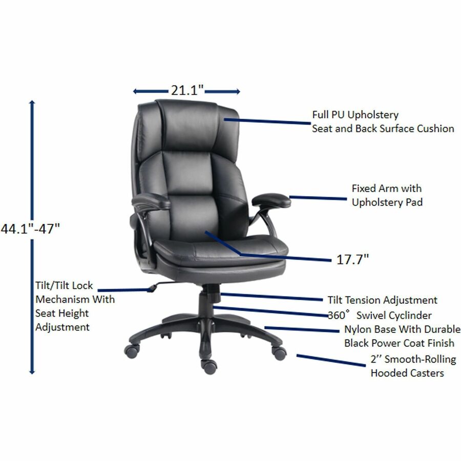 Lorell Black Base Leather High-back Chair, Black (LLR59435)
