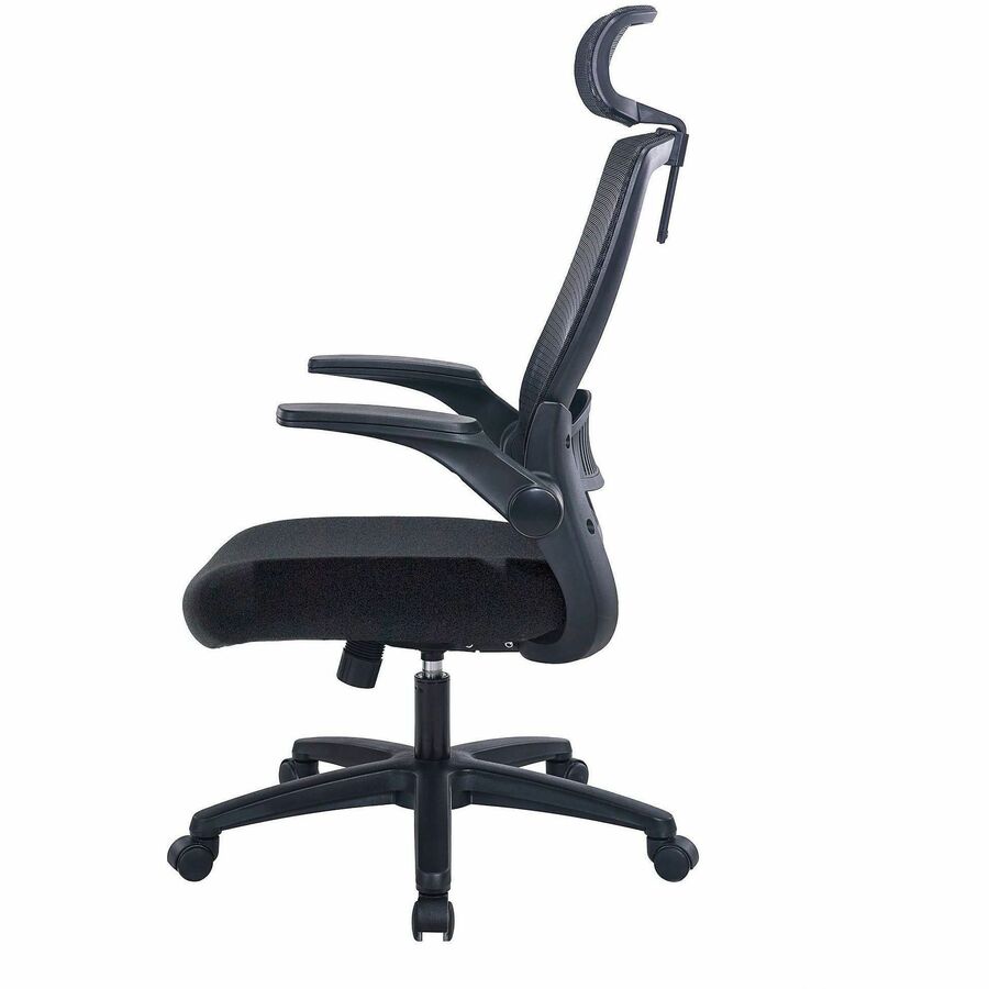 Lorell Lanser Mesh-Back Chair with Flip-Up Arms, Fabric Seat Material, Mesh Back Material, Black (LLR63210)